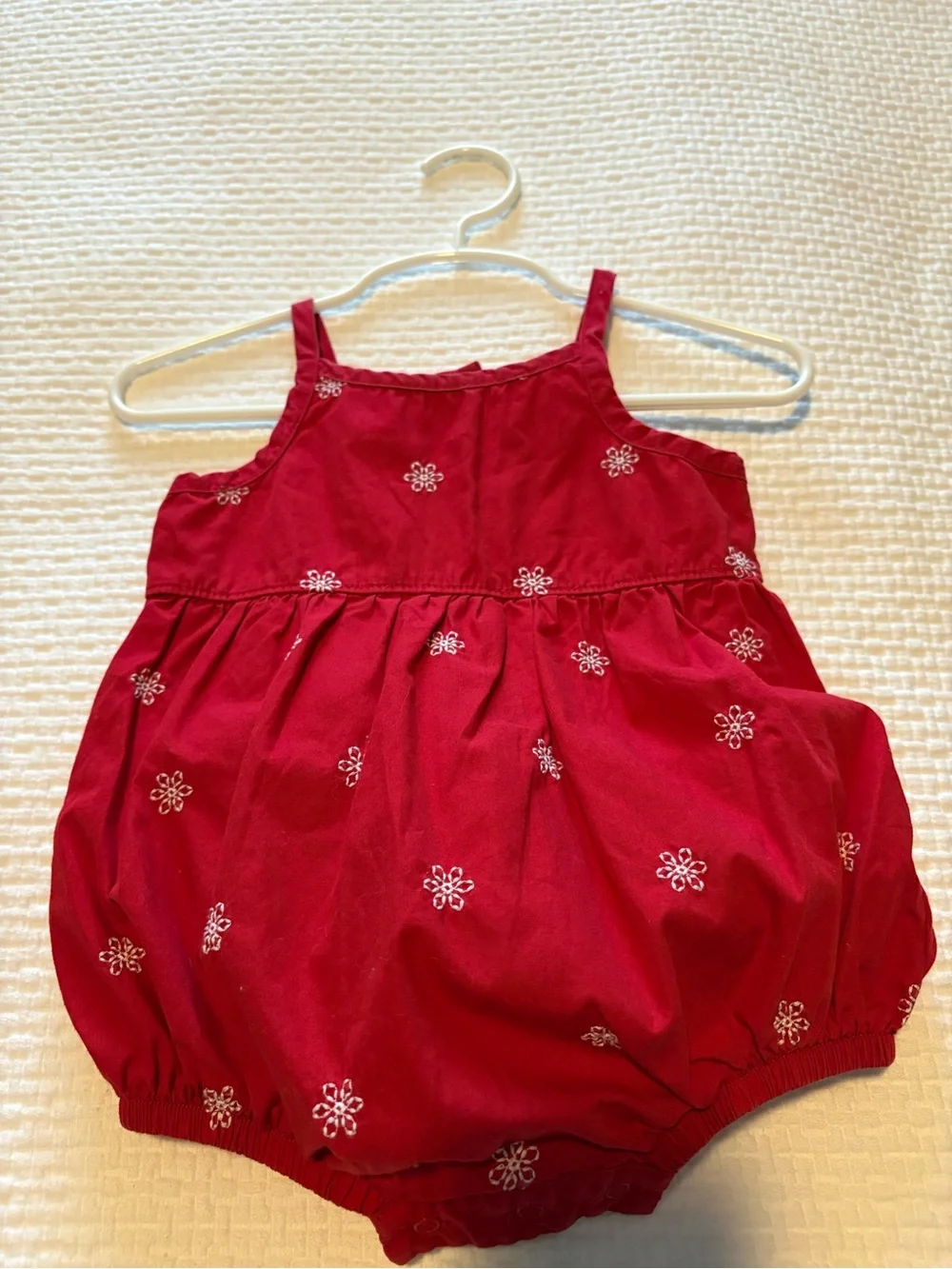 OshKosh B'gosh Red Baby Romper with White Floral Stitching